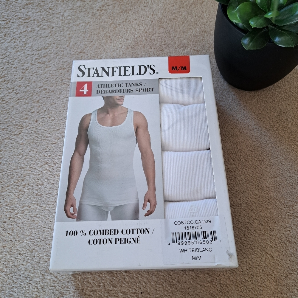 Stanfield's White Athletic Tanks Ribbed Men's Size Medium Cotton Top NEW